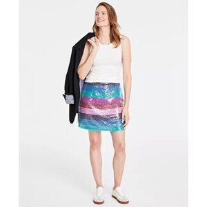 NEW ON 34TH MID-RISE BOARDWALK-STRIPE SEQUINED MINI SKIRT SZ 6